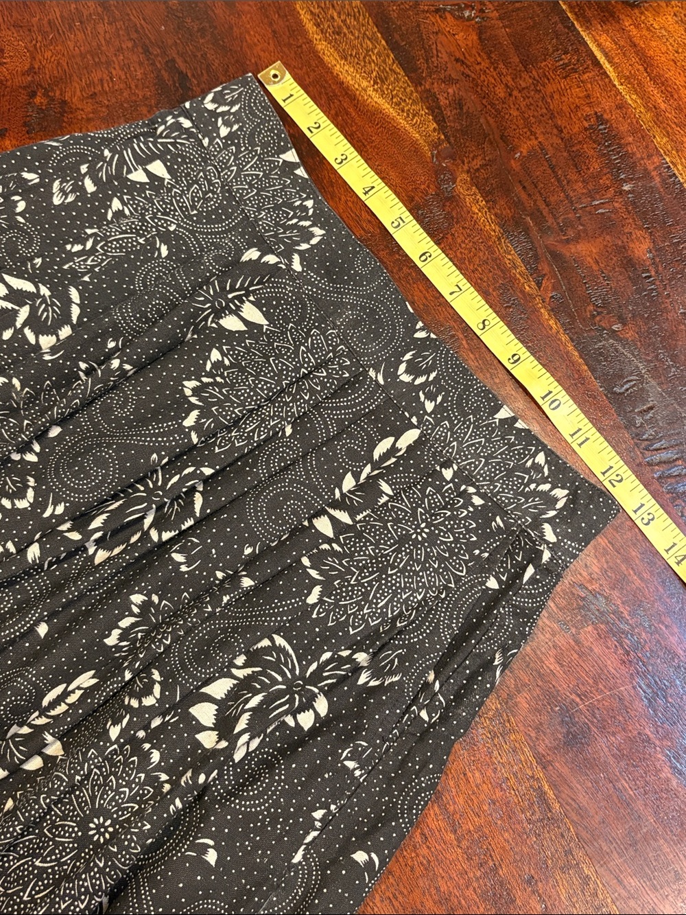 Vintage Ralph Lauren 80s Black and Cream Floral Pleated A-Line Skirt size 6 - Picture 12 of 15